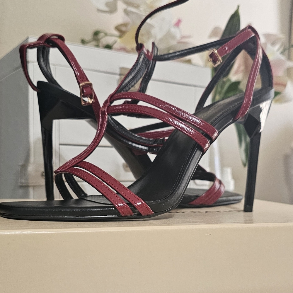 BCBGeneration Black and Red Strappy Heels